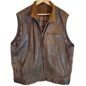 VTG Early 80s Banana Republic Bomber Leather Vest Size XL Mens Corduroy Collar